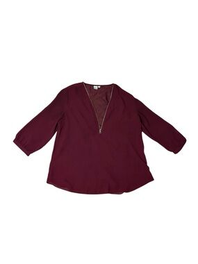 Twik Burgundy With Black Polka Dots 3/4 Sleeves Sheer Top Women’s Size Medium